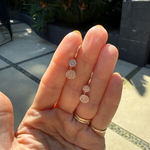 14k rose gold pave disc drop earrings